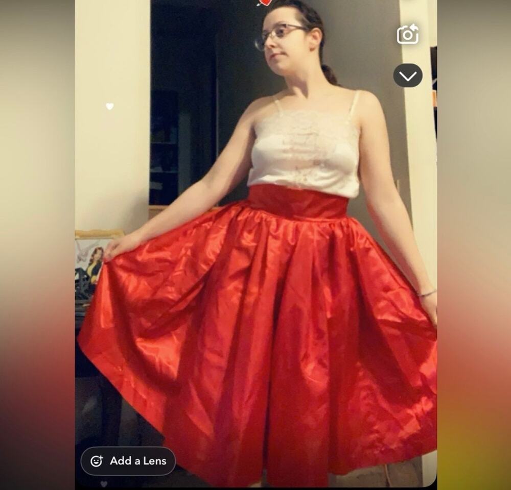 Handmade red satin skirt a-line